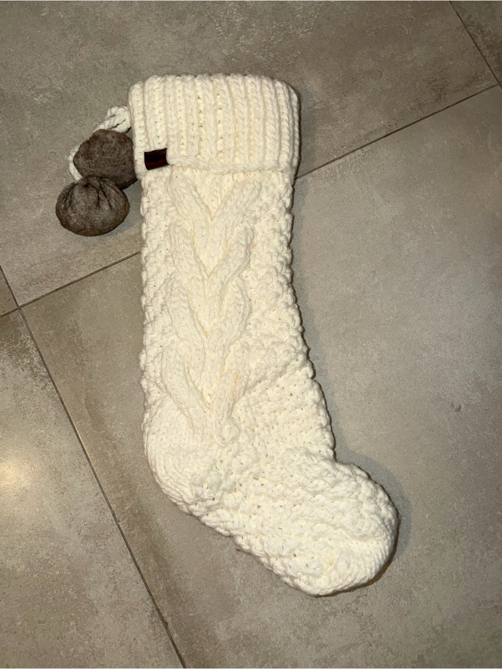 UGG Cream Cable Knit Holiday Stocking with Pom Accents